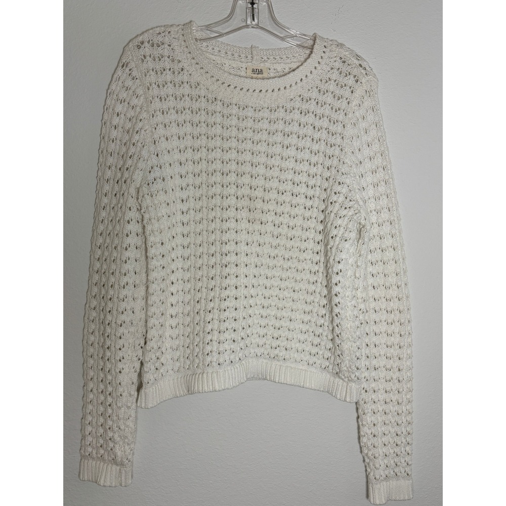 ana A New Approach Cream White Open Knit Crochet Pointelle Sweater Womens Medium